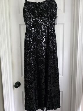 Kensie Black Velvet Burnout Midi Dress